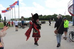 Scottish piper playing at Pegasus Bridge on the anniversary of Operation Overlord